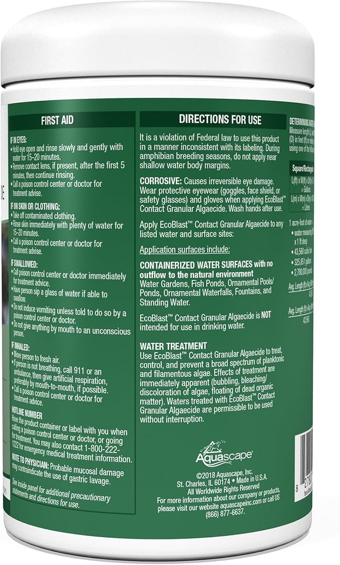Aquascape EcoBlast Contact Granular Algaecide for Ponds, Waterfalls, Fountains, Streams, and Rocks, 38.4 oz / 1.1 kg, 29312