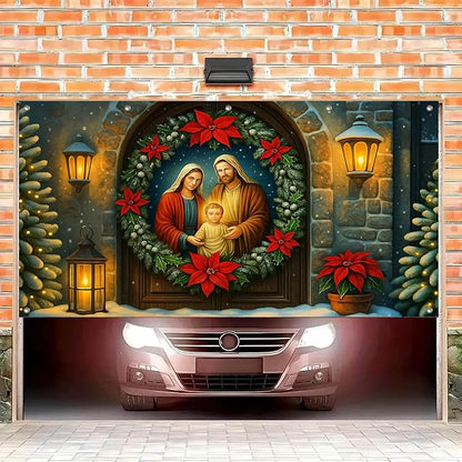 HOMETITUTE 13x6ft Holy Family Garage Door Banner Nativity Christmas Baby Jesus Mary Joseph Polyester Large Outdoor Decoration for Holiday Party Winter Yard Home School Church Community