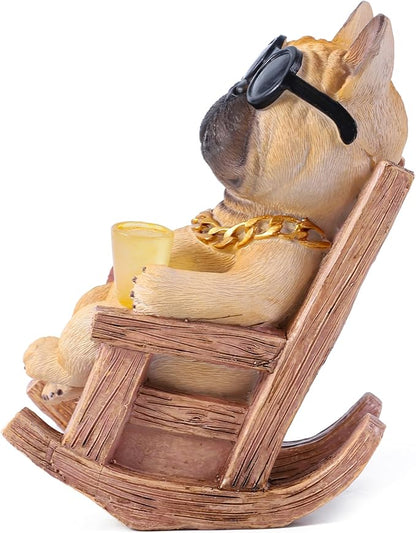 Solar French Bulldog Garden Statue, Funny Frenchie Dog Figurine for Outdoor Yard, Patio, & Lawn Décor, Unique Frenchie Gifts for Housewarming & Birthday,7 Inch Resin (Fawn)