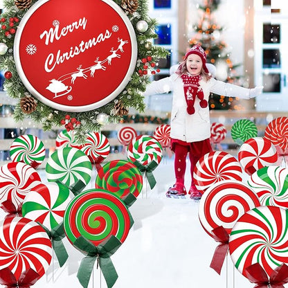 30 Pcs Christmas Outdoor Yard Signs Candy Decorations Outdoor Christmas Decorations Xmas Yard Lollipop Candy Hanging Ornaments Stakes Holiday Garden Sign Cardboard for Party Porch Lawn Walkway Decor