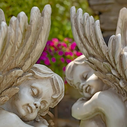 Zaer Ltd. Set of 2 Cherub Statues in Stone Grey Finish (20" T. Thomas & James)