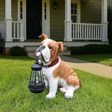 Outdoor English Bulldog Dog Statue with Interchangeable Welcome Sign and Detachable Solar Lantern –LED Light Garden Dog Sculpture Décor Garden Statue Outdoor Dog Statue Garden Outdoor Decor