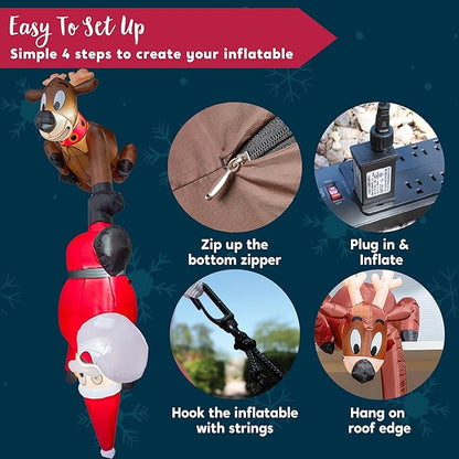 Joiedomi Hanging Christmas Inflatables Decoration, Christmas Inflatable Reindeer and Climbing Santa, Blow Up Santa with Build-in LED for Xmas Party Indoor, Outdoor, Yard, Garden, Lawn Decor