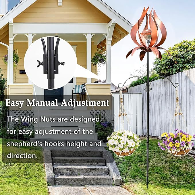 Solar Wind Spinner Outdoor Metal 83 Inch Windmill for Yard Garden Patio Decor Christmas Metal Yard Art Garden Easter Outdoor Decors Large Landscape Light with Shepherd Hooks Coconut Baskets