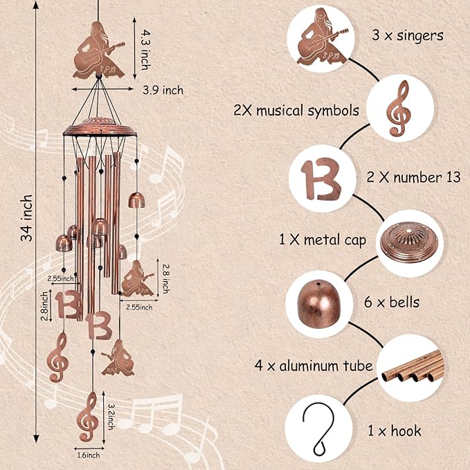 Taylor Music Lovers Singer's Merch Wind Chimes for Outside, Metal Windchimes Outdoors, Singer's Gifts for Women Men, Memorial Birthday Gifts, Garden Decor for Outside, Home, Patio, Yard, Lawn (Singer)
