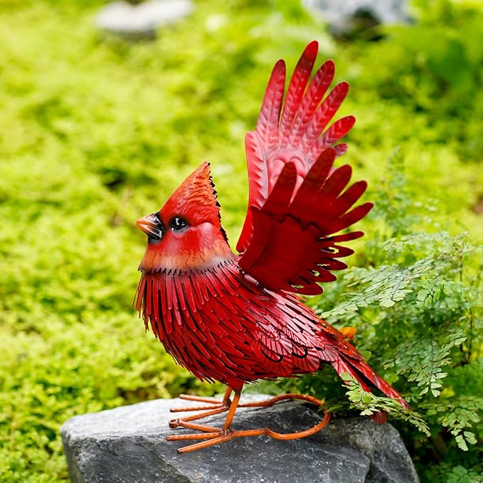 Nacome Cardinal Garden Decor Metal Yard: Art Outdoor Sculptures & Statues Large Red Bird Ornaments for Patio Balcony Front Backyard - Valentines Day Gifts for Her Wife Women Mom Grandma Birthday