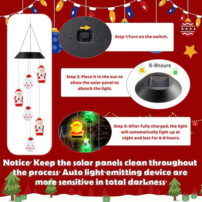 GlikCeil Christmas Solar Wind Chimes 27.5inch Christmas Decorations Outside Waterproof Hanging LED for Yard, Porch, Patio, Party, Color Changing Lights