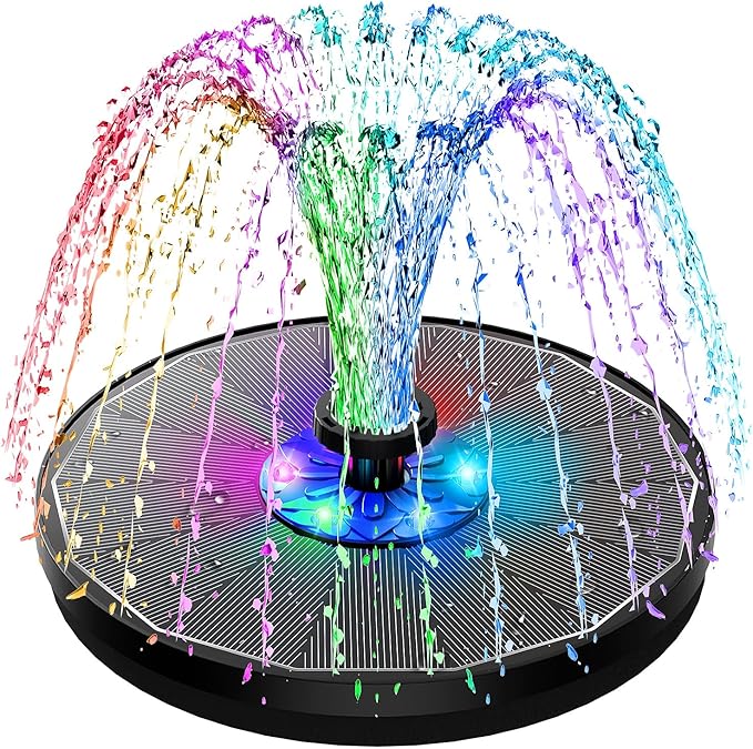 SZMP 3.5W Upgraded Glass Panel Solar Fountain with RGB Night Show, Anti-Drift Fixer & 7 Nozzles, Strong Floating Bird Bath Fountain for Garden, Pond, Outdoor (Black)