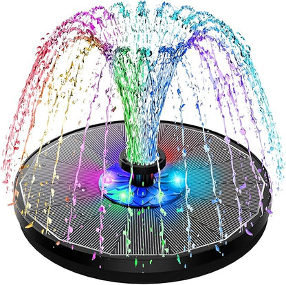 SZMP 3.5W Upgraded Glass Panel Solar Fountain with RGB Night Show, Anti-Drift Fixer & 7 Nozzles, Strong Floating Bird Bath Fountain for Garden, Pond, Outdoor (Black)