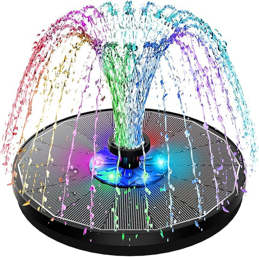 SZMP 3.5W Upgraded Glass Panel Solar Fountain with RGB Night Show, Anti-Drift Fixer & 7 Nozzles, Strong Floating Bird Bath Fountain for Garden, Pond, Outdoor (Black)