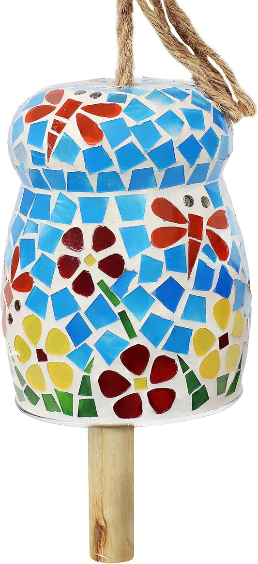 Sunnydaze Spring Flowers Wind Bell - Mosaic Glass Wind Chime Bell for the Patio, Deck, or Porch - 7"
