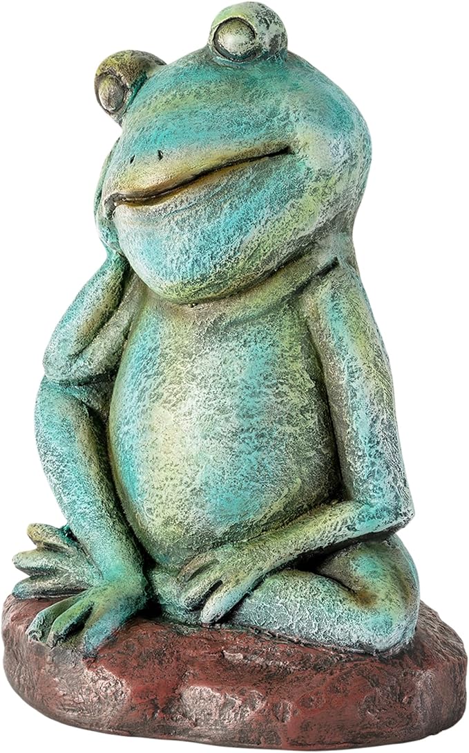 Alpine Corporation ZEN722 15" Thinking Frog Garden Statue – Whimsical Indoor/Outdoor Decorative Figurine, Durable Weather-Resistant, Charming Lawn or Tabletop Décor