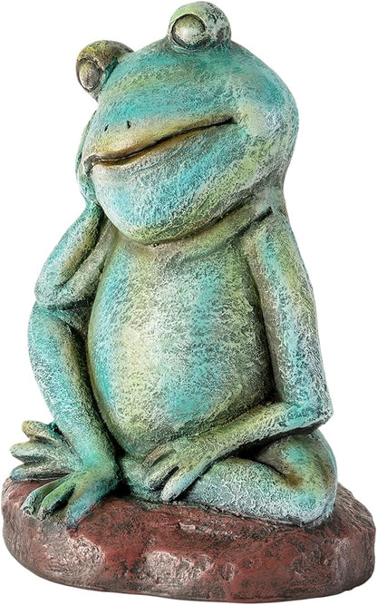 Alpine Corporation ZEN722 15" Thinking Frog Garden Statue – Whimsical Indoor/Outdoor Decorative Figurine, Durable Weather-Resistant, Charming Lawn or Tabletop Décor