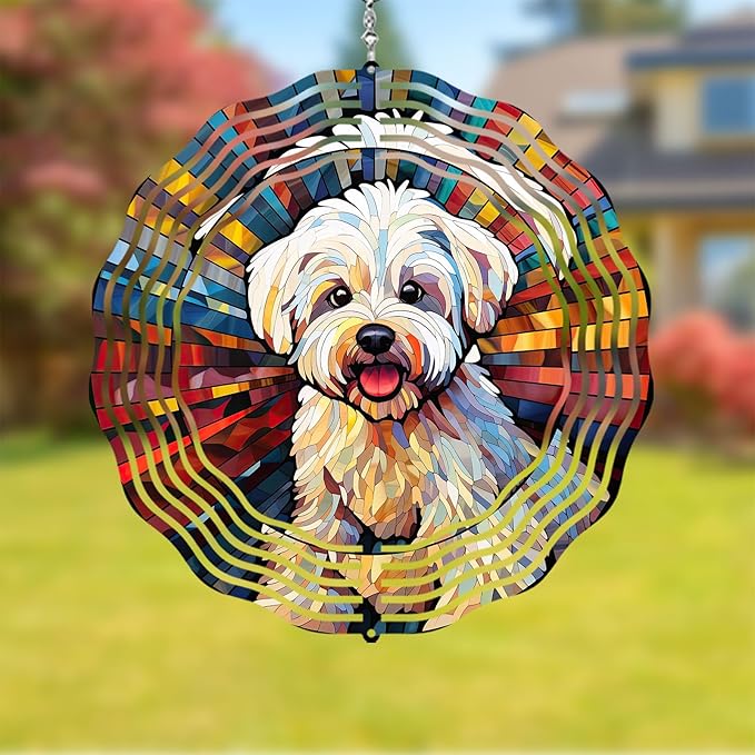 Maltese Dog Wind Spinner Pet Dog Memorial Gifts, Vibrant 3D Kinetic Aluminum Metal Yard Art, Loss of Dogs Sympathy Gifts, Hanging Outdoor Garden Decor, 8" Wind Sculptures for Patio, Porch (Maltese4)