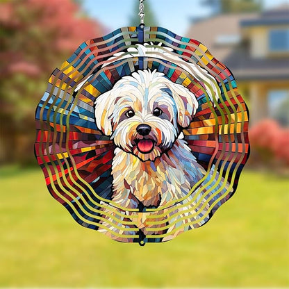Maltese Dog Wind Spinner Pet Dog Memorial Gifts, Vibrant 3D Kinetic Aluminum Metal Yard Art, Loss of Dogs Sympathy Gifts, Hanging Outdoor Garden Decor, 8" Wind Sculptures for Patio, Porch (Maltese4)