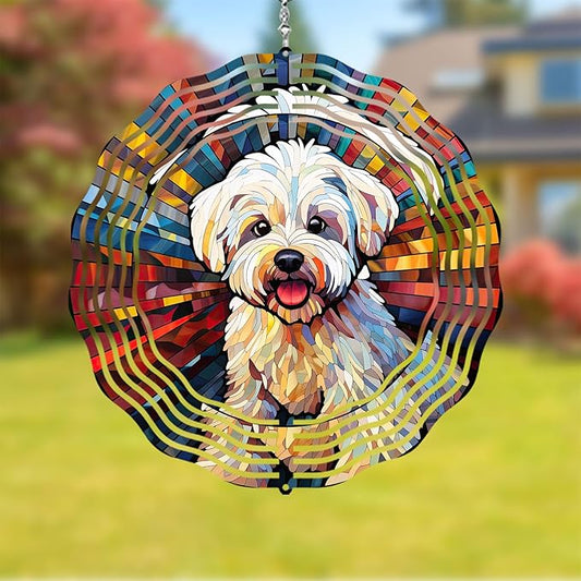 Maltese Dog Wind Spinner Pet Dog Memorial Gifts, Vibrant 3D Kinetic Aluminum Metal Yard Art, Loss of Dogs Sympathy Gifts, Hanging Outdoor Garden Decor, 8" Wind Sculptures for Patio, Porch (Maltese4)