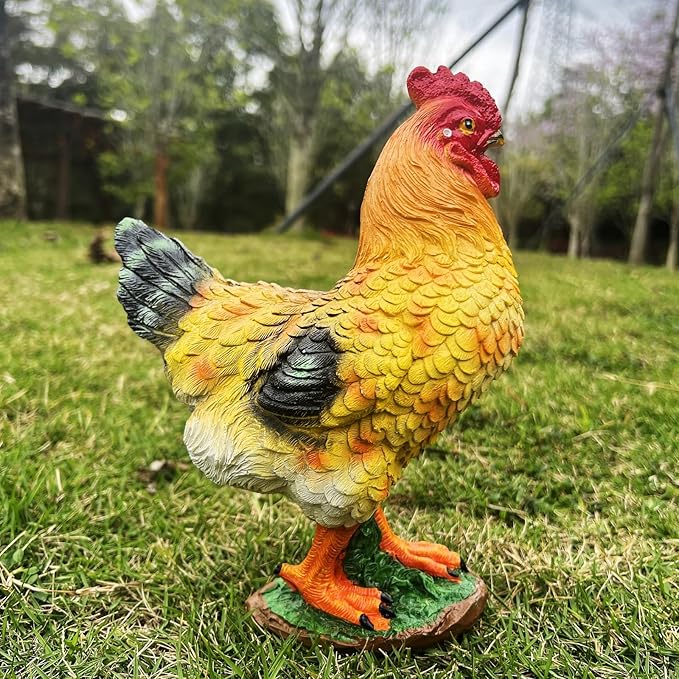Rooster Garden Statue Decorations, Outdoor Sculpture Chicken Farm Animals Decoration, Chicken Gift Home Decor for Backyard Patio & Lawn Ornament (colorful hen)