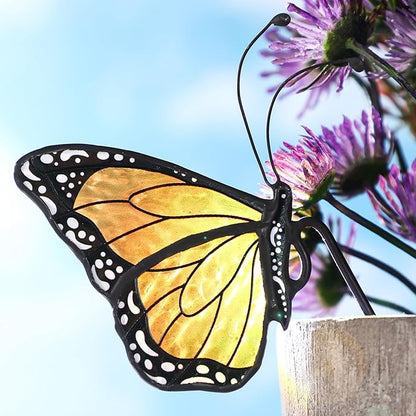 Geelin 3 Pcs Stained Glass Butterfly Suncatcher Flower Pot Decoration Metal Plant Pot Hangers Colorful Butterfly Garden Yard Suncatcher Decor Indoor Outdoor Home Decor
