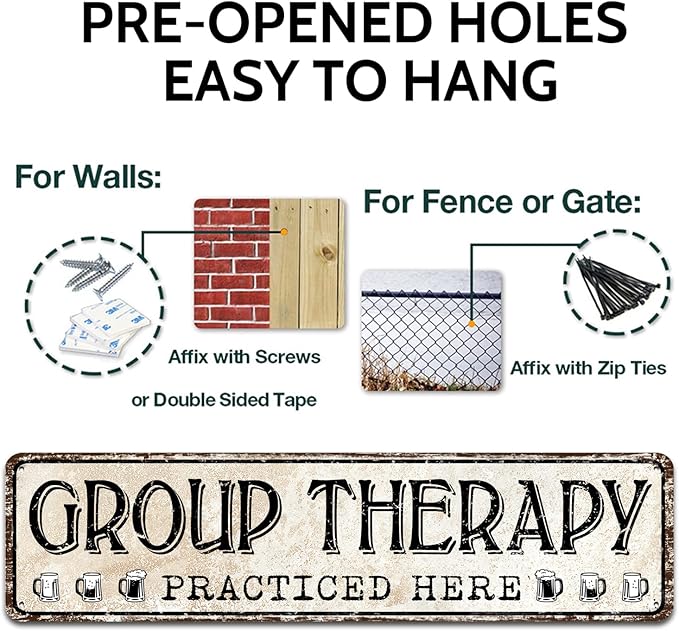 Group Therapy Practiced Here Retro Tin Metal Sign Bar Cave Beer Signs for Cafe Bar Pub Beer Club Wall Decor 4"x 16"
