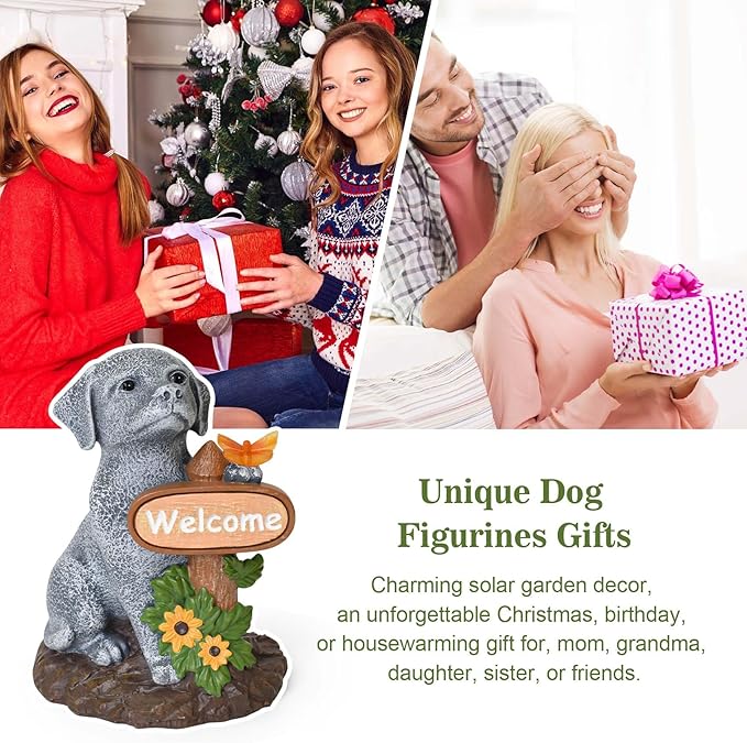 Dog Statue with Solar Butterfly Light, Decor Outdoor Yard Decoration, Statue for Home Garden Patio Balcony Lawn Ornaments, Birthday Dog Lovers Gifts for Women, Mom, Grandma