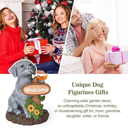 Dog Statue with Solar Butterfly Light, Decor Outdoor Yard Decoration, Statue for Home Garden Patio Balcony Lawn Ornaments, Birthday Dog Lovers Gifts for Women, Mom, Grandma