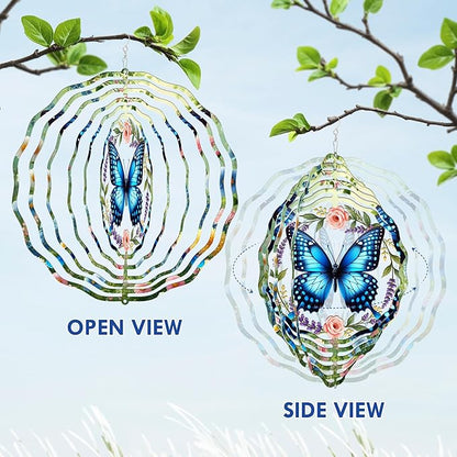 FLAGWIX Butterfly Wind Spinners Outdoor - 3D Stainless Steel Metal Spinner 12 in - Birthday Gifts for Mom, Butterfly Gifts for Women, Yard Decorations Outdoor, Garden Decor
