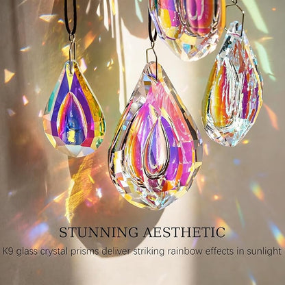 kanpura 6 Pcs Crystal Sun Catcher Prisms AB Colored Hanging Suncatchers with Glass Prism Rainbow Maker for Room, Garden Fantasy Aesthetic Home Decor