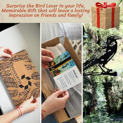 Renovatio Metal Bird Decor, Gifts for Mom, Artistic Raven Silhouette, Metal Garden Ornament, Outdoor Tree Decorations – A Remarkable Yard & Lawn Decor – Raven (Black)