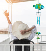 CoTa Global Lucky Fish Wind Chime - Handcrafted Glass and Metal Chime - Hanging Fish Decoration for Indoor and Outdoor Spaces, Hanging Ocean Animal Windchime Decor Gift - 29 Inches