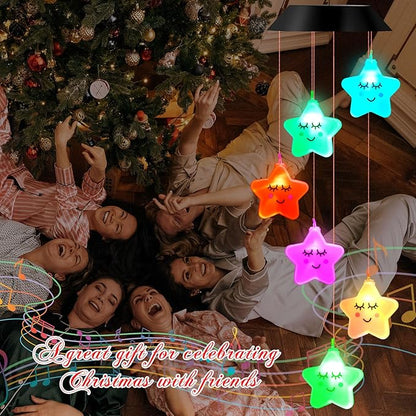 GlikCeil Star Solar Wind Chimes 27.5inch Outside Waterproof Hanging LED for Yard, Porch, Patio, Pajama Party, Color Changing Lights(Sleeping Star)