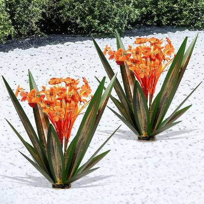 2Pcs Spring Metal Agave Plant Outdoor Decor Sculpture Flowers Mexican Yard Art Outdoor Garden Decoration Rustic Mums Metal Agave Garden Art for Patio Lawn Decorative Gifts