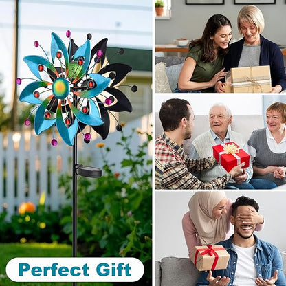 Solar Wind Spinners Outdoor - 58.8 inch Large Metal Kinetic Art Wind Sculptures Solar-Powered Multi-Color Lights Glass Ball with 360° Swivel Waterproof Windmill for Yard Garden Patio Lawn Decor