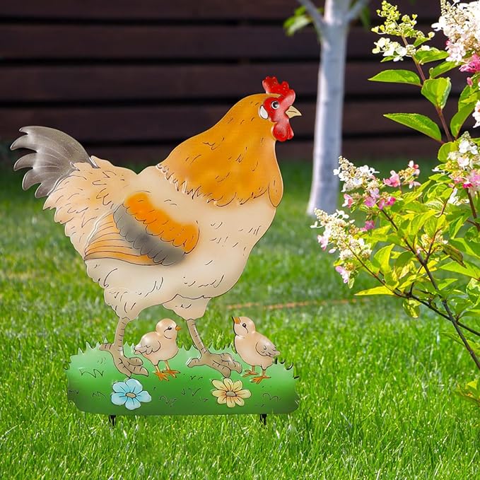 Decorative Garden Stakes with Hen Design,Ideal for Chicken Lovers for Yard Art, Outside, Patio, Outdoor Decor, Garden Decorations, Lawn Ornaments