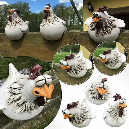 Garden Statues Funny Face Chicken Fence Ornament Resin Ornament Hanging Foot Chicken Yard Statue Outdoor Chicken Decor Garden Statues Yard Ornaments Decor