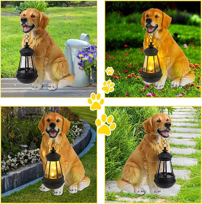 Afirst Solar Dog Statue Garden Decor, Outdoor Statue Decor with Solar Lantern Valentine's Day Gift Lovely Golden Retriever Figurine Patio Lawn Yard Art Ornaments Housewarming Gift