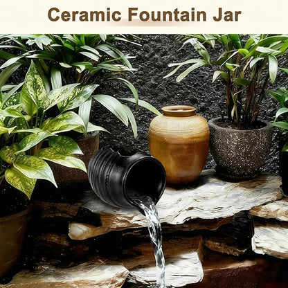 M METERXITY Ceramic Garden Fountain Spitter, Clay Pot Ecological Tank for Pond/Backyard Water Feature/Cave Waterfall/Landscaping, DIY Water Flow Jar Hydroponic Vase [5.5in, Matte Black]