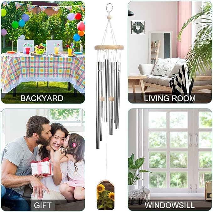 Wind Chimes for Outside,Sunflower Plant Printed Cute Aluminium Windchimes Outdoors,Soothing Melodic Memorial Wind Chime for House Porch Patio Garden Balcony Decor