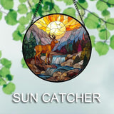 CHATYOUNG Stained Glass Window Hanging Sunset Forest River Elk Deer Large 11.8" - Mountain Suncatcher Door Garden Sun Catcher Decor Birthday Christmas for Woman Men Nana Friend Mom