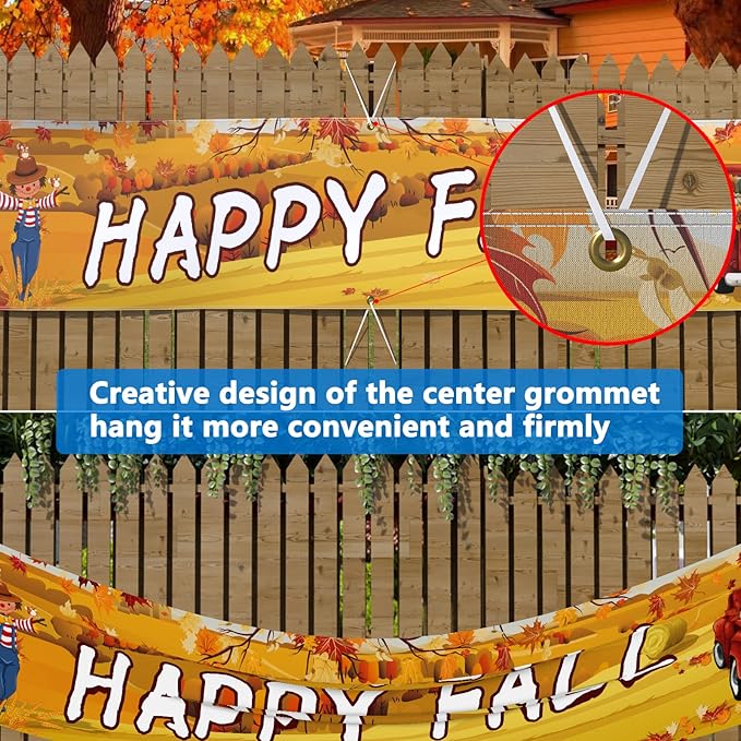 Probsin Happy Fall Banner 120"x 20" Decorations Outdoor Thanksgiving Decor Autumn Yard Signs Party Supplies Red Truck Pumpkin Holiday Harvest Welcome Hanging Backdrop for Garden Fence Yard Lawn Porch