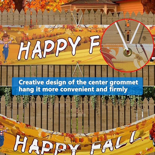 Probsin Happy Fall Banner 120"x 20" Decorations Outdoor Thanksgiving Decor Autumn Yard Signs Party Supplies Red Truck Pumpkin Holiday Harvest Welcome Hanging Backdrop for Garden Fence Yard Lawn Porch