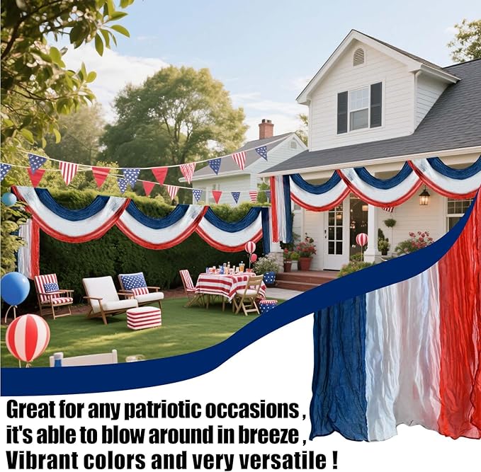 2 PCS 3 * 20ft Patriotic Bunting Banner 4th of July American Bunting Flag Red White and Blue Banner Outdoor Decoration for Independence Day Party Labor Day Veterans Day Memorial Day Porch Yard Door