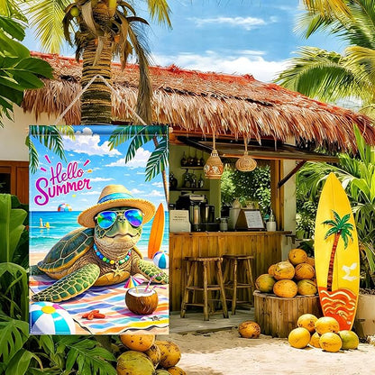 BlissYard Hello Summer Sea Turtle Garden Flag 12x18 Double Sided Vertical Outdoor Decor Beach Ocean Tropical Yard Garden Lawn Patio Welcome Banner