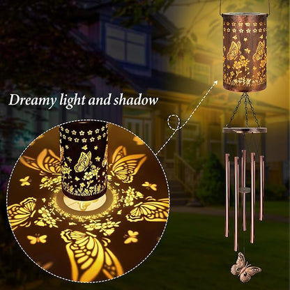 YHmall Butterfly Solar Wind Chimes for Outside, Butterfly Birthday Gifts for Women, Men, Solar Lanterns Windchimes Outdoors, Metal Wind Chime for Home Garden Outdoor Yard Decor