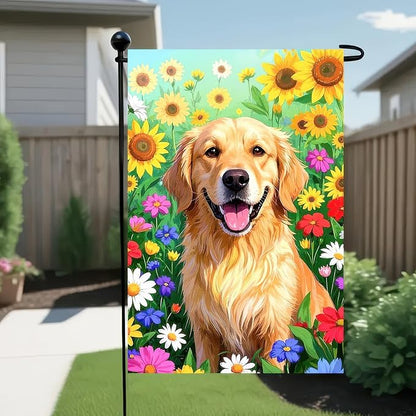 BlissYard Spring Garden Flag 12x18 Inch Double Sided Cute Golden Retriever Seasonal Welcome Small Flags For Outside Outdoor Decor Yard Farmhouse Holiday Spring Summer Decorations Yard Flags
