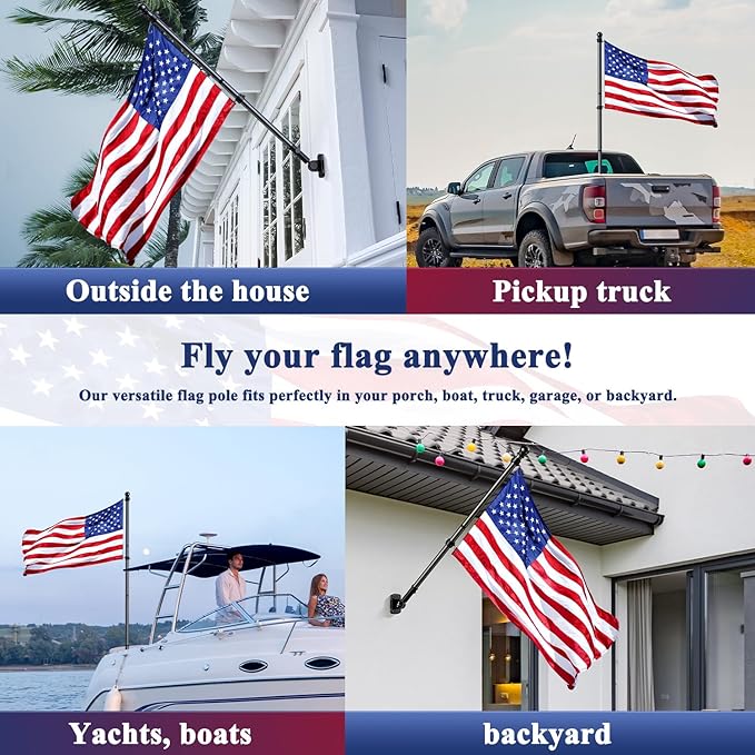 PHITRIC Flag Pole, Tangle Free Spinning Stainless Steel Rustproof Flagpole for 3x5 Sports Fan Outdoor Flags for Outside House (Black, 5FT, Without Bracket)