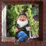 Tirifer Drinking Coffee Garden Gnome Statue Decoration, 7.3" Garden Figurine Ornament Sculpture for Outdoor Indoor Home Lawn Yard Balcony Porch Patio