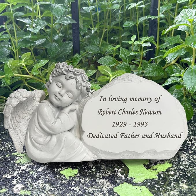 Personalized Garden Angel Statue Sympathy Gift Human Memorial Gifts, in Memory of Loved One, Bereavement Gifts, Custom Grave Markers Cemetery Stones Remembrance Stones Memorial Plaques