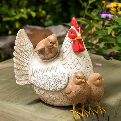 Teaeeno Chicken Statues Garden Decor,Funny Garden Chicken Outdoor Statue Decorative,Chicken Farm Animals Decor,Funny Yard Patio Art Decoration Ornament,Animal Statue Table Ornament,Rooster Statue