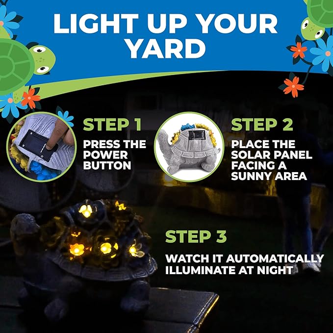 Solar Garden Outdoor Turtle Statue with Succulent and 7 LED Solar Lights – Lawn Decor Tortoise for Patio, Balcony, Yard, and Outdoor Solar Lantern