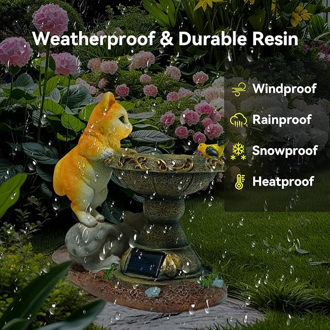 Solar Two Kittens Garden Statues with LED Lights, Outdoor Decor for Patio Yard Balcony - Unique Housewarming Birthday Gifts for Women Mom Grandma